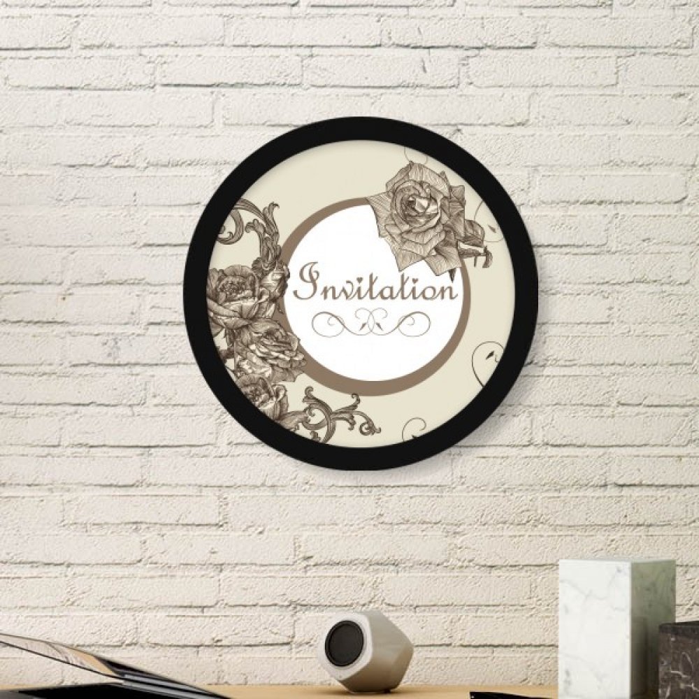 Peinture de rose antique en cadre bois rond noir pour embellir votre salon ou chambre