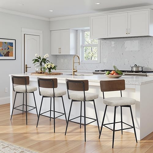 Miniatura 20 de Juego de 2 taburetes de bar giratorios de 26 pulgadas de altura de mostrador con respaldo de madera, taburetes de bar tapizados de piel sintética