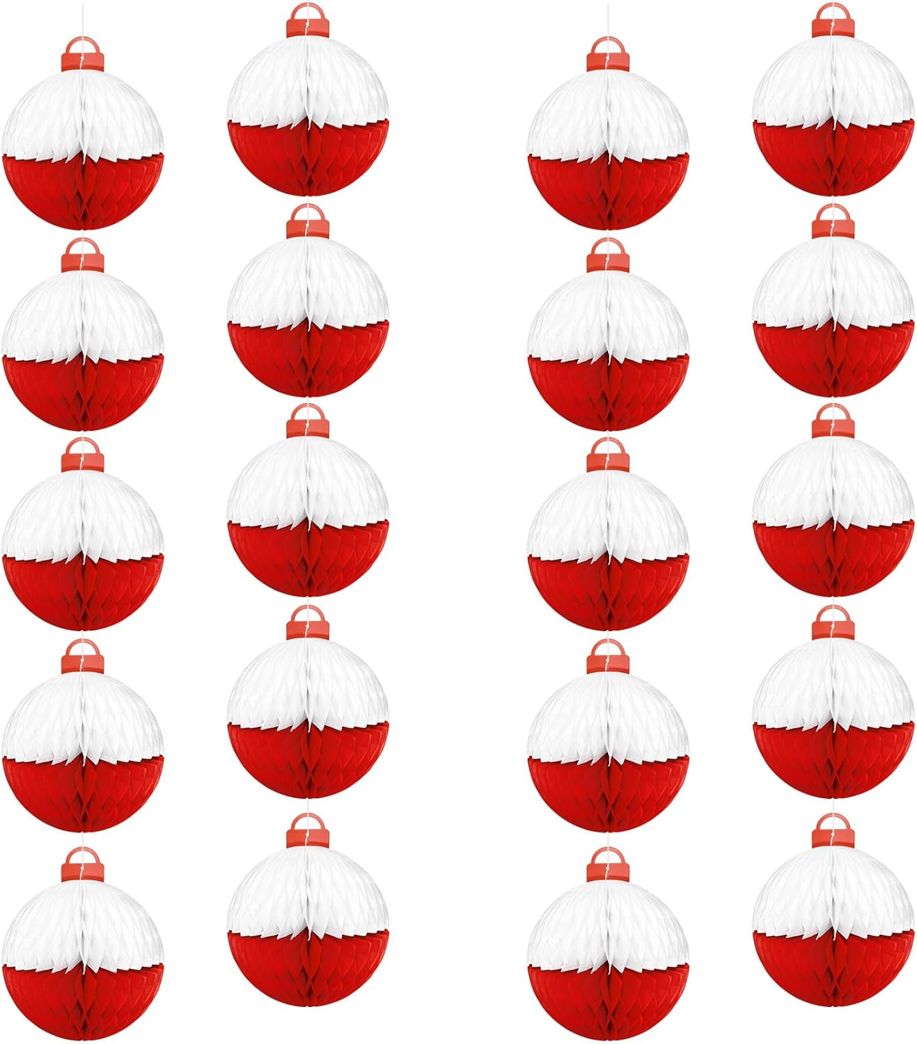 20pcs Fishing Themed Paper Honeycomb Ball Decorations Lanterns,Red & White for Fishing Party, Birthday, Fishermen Themed,Tables Beach Birthday Party and so on