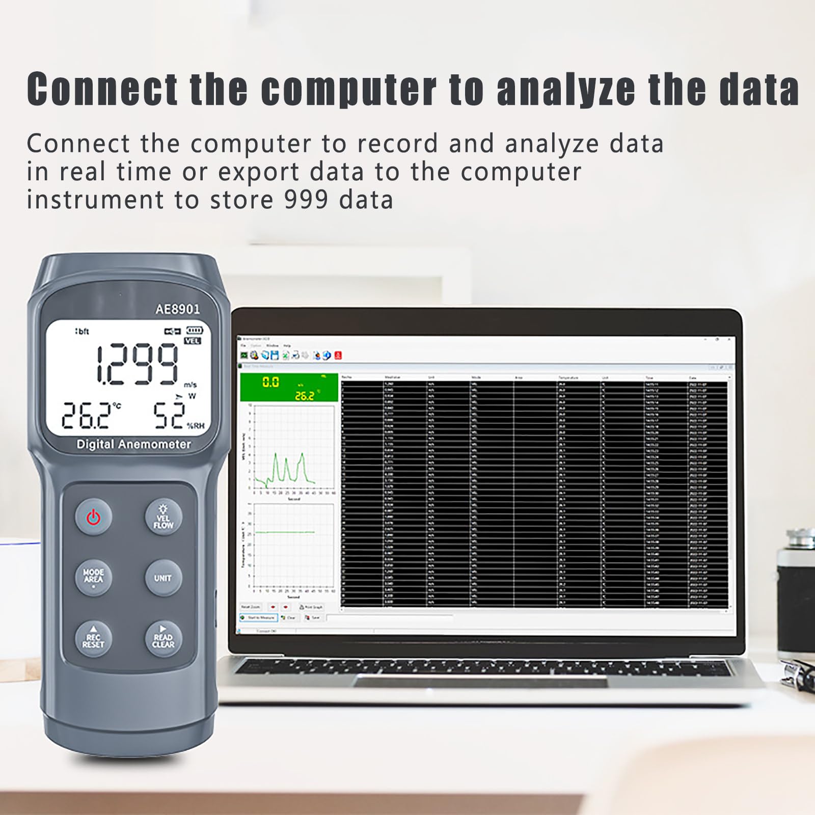 Digital Wind Speed Meter, Anemometer with Retractable External Probe and Storage Case, ?/?, Wind Speed/wind Temperature/air Volume Unit Conversion, 999 Data Hold, For Meteorology, Agriculture