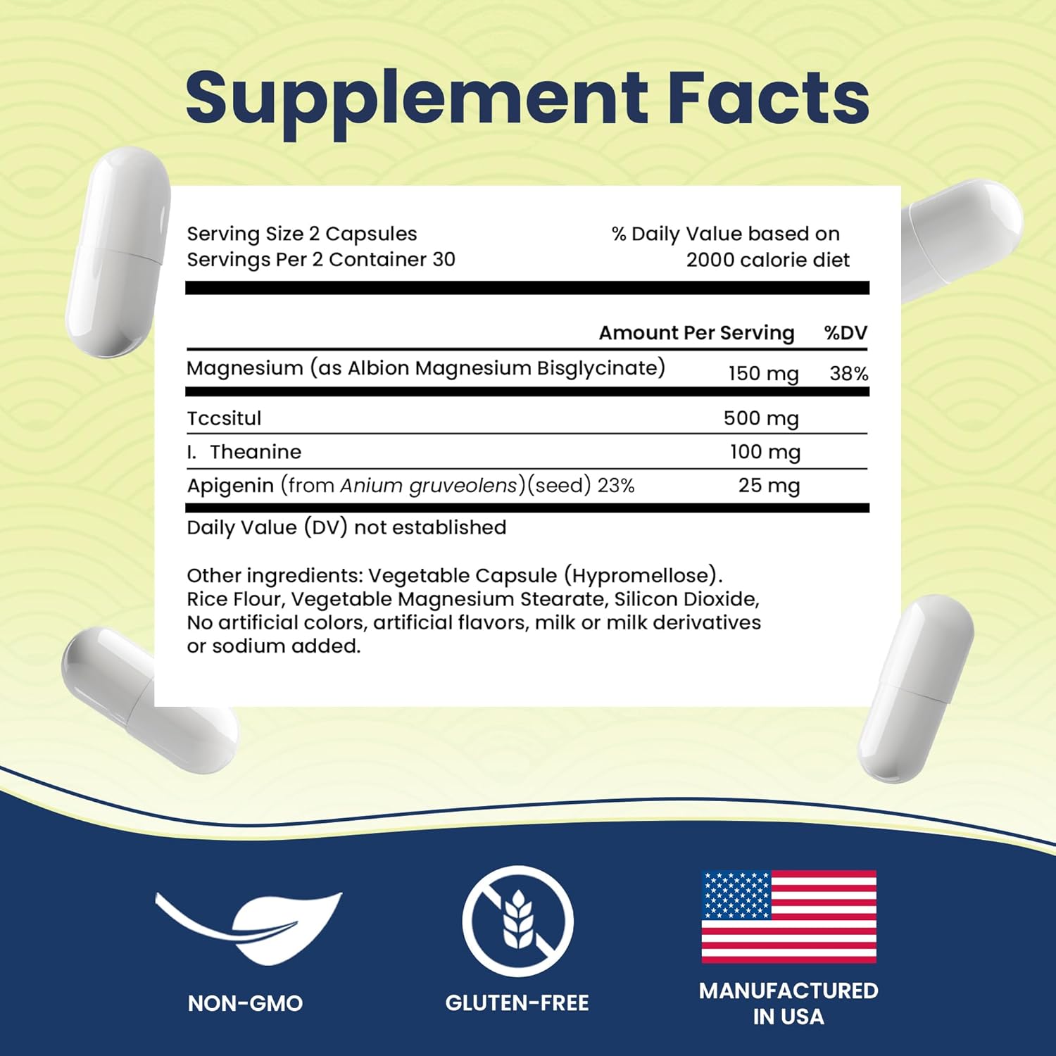 Deep Sleep Formula, Natural Sleep Aid Without Melatonin, Magnesium Bisglycinate, L. Theanine, Inositol, Sleep Pills for Adults, 60 Vegan Capsules