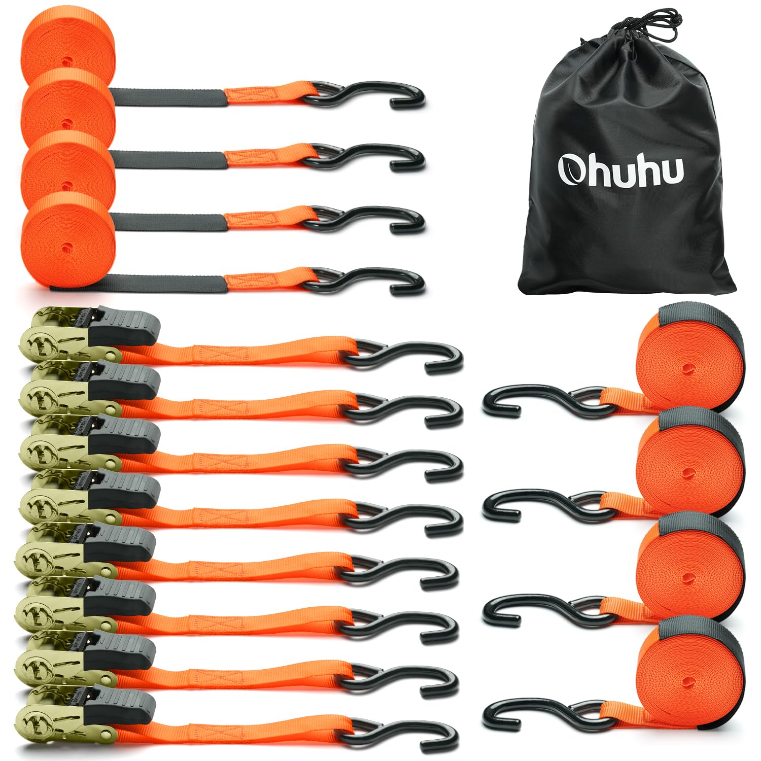 Ohuhu Spanngurte mit Ratsche 2 teilig zweiteilig 8 Stück, 680Kg 4,6m Zurrgurte Ratschengurt mit Haken, Befestigungsriemen Ratsche Zurrgurte Spanngurte mit Gummibeschichtete Metallgriffe, Orange