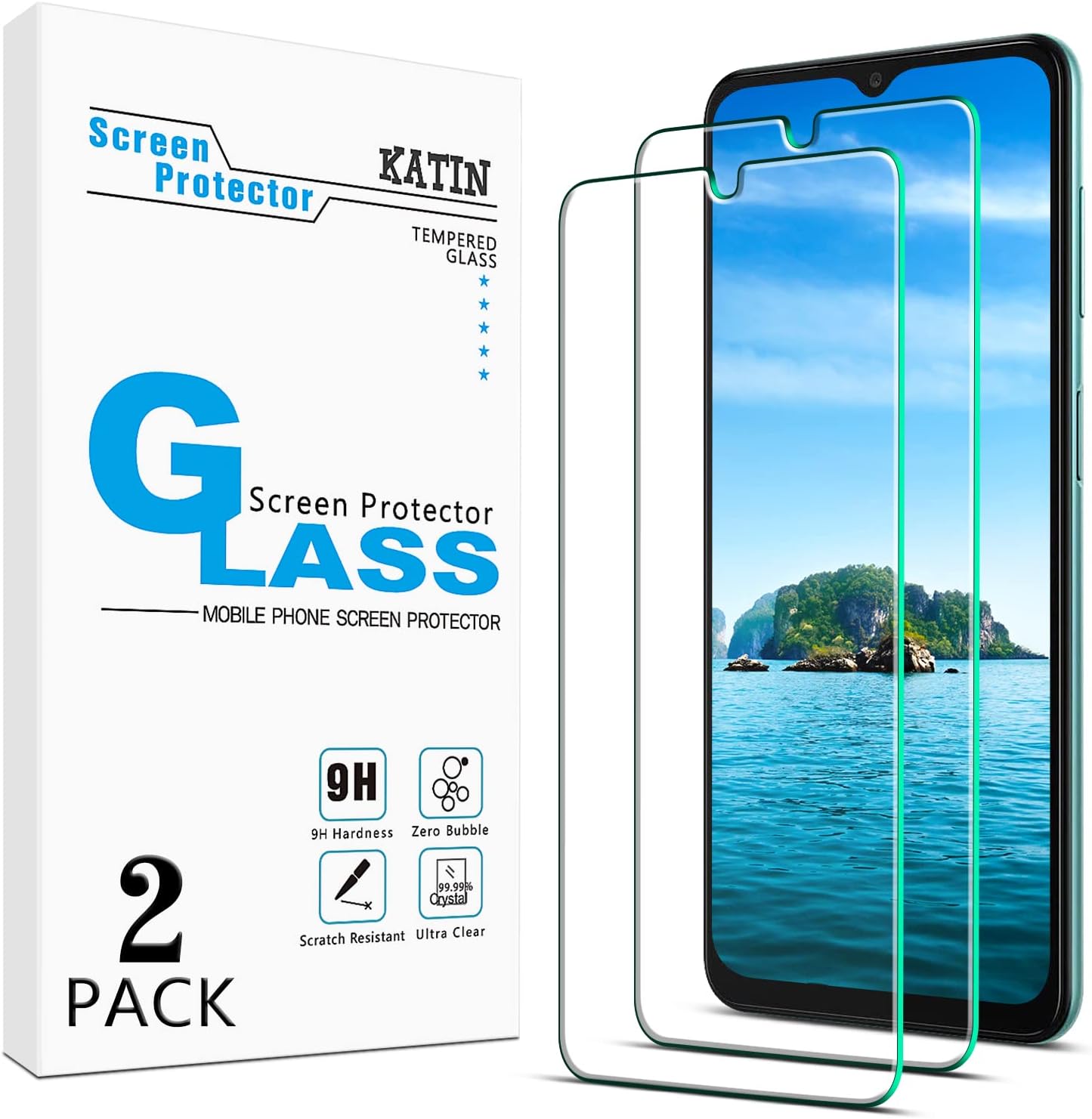 KATIN [2-Pack] Screen Protector for Samsung Galaxy A13 5G Tempered Glass, Anti Scratch, Bubble Free, 9H Hardness, Case Friendly