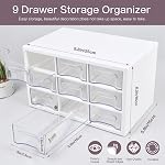 Desk Storage Organizer with 9 Drawers, Clear Plastic Storage Cabinet, Stackable Desk Storage Box for Makeup Office Craft Hardware Art Supplies, 9.8×6.3×5.9inch(White)