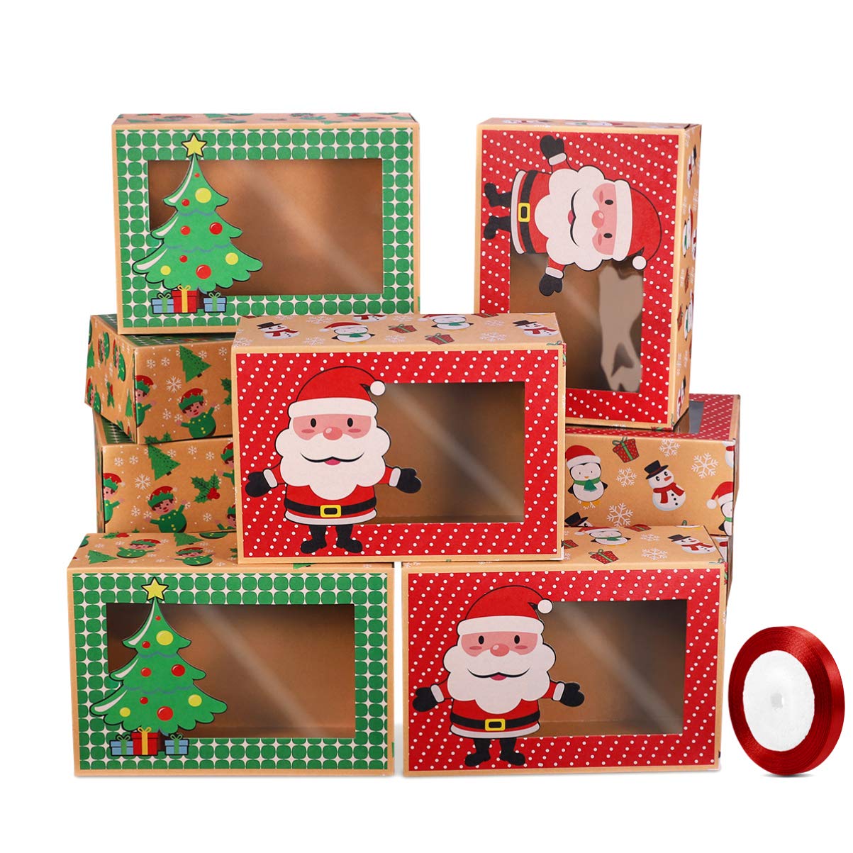 Hemoton Lot De 12 Boîtes De Bonbons De Noël,Boîtes à Gâteaux De Noël,Doîtes En Carton Pour cupcake de,Boîte à Muffins à Cupcake avec Fenêtre,Boîtes De pour Pâtisseries, Friandises