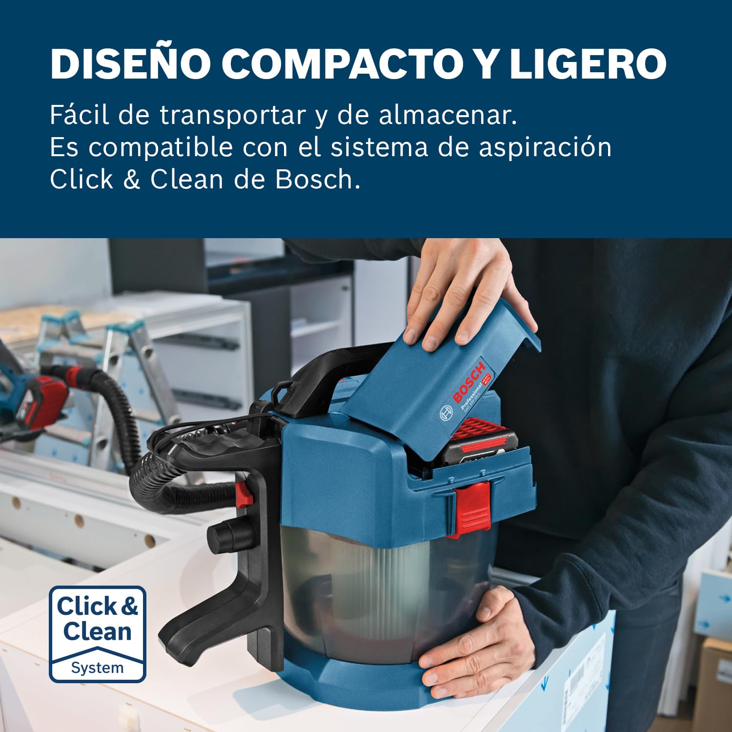 Bosch Professional 18V System Aspirador Industrial Gas 18V-10 L (Incl. Manguera de 1,6 m, 3 Tubos de prolongación, en Caja de cartón, sin batería/Cargador)