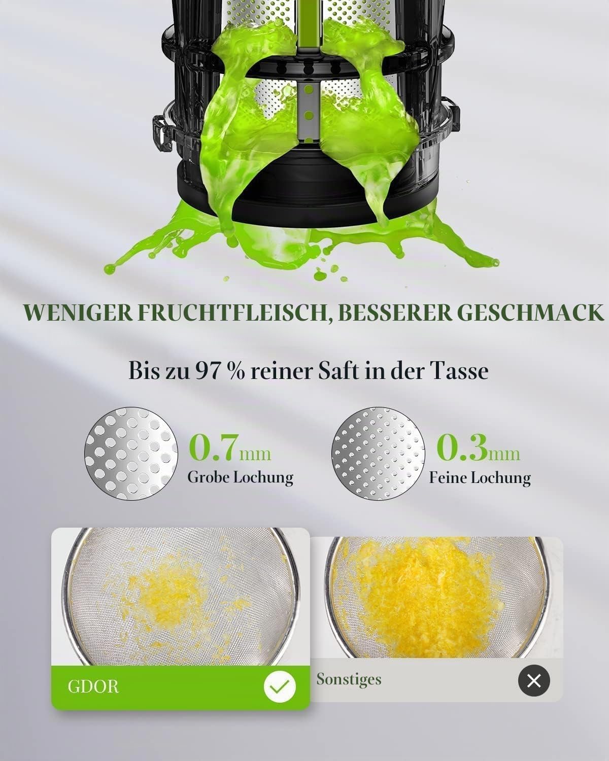 GDOR Hohe Saftausbeute Entsafter Klein Slow Juicer Leistungsstark Entsafter Gemüse und Obst Leicht zu Reinigen Juicer Machine Geräuscharm Kaltentsafter 600ml, Bürste Inklusive, BPA-frei