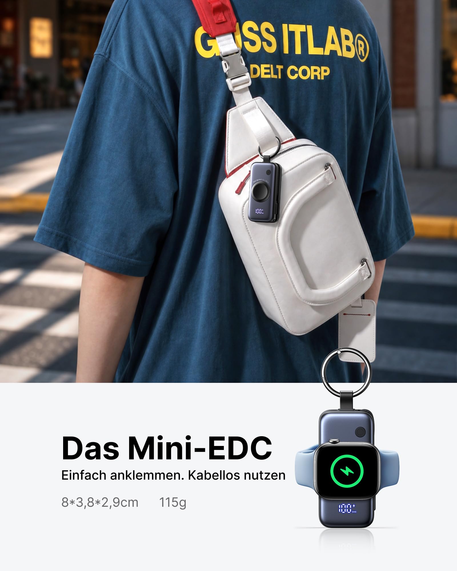 INIU Power Bank, Mini Powerbank für Apple Watch and iPhone mit USB-C Kabel, 5000mAh 20W Tragbare Externe Handyakkus, Uhrenständer Reise Gadgets Flugzeug für Apple Watch Ultra 11 10 9 SE, iPhone 17 16