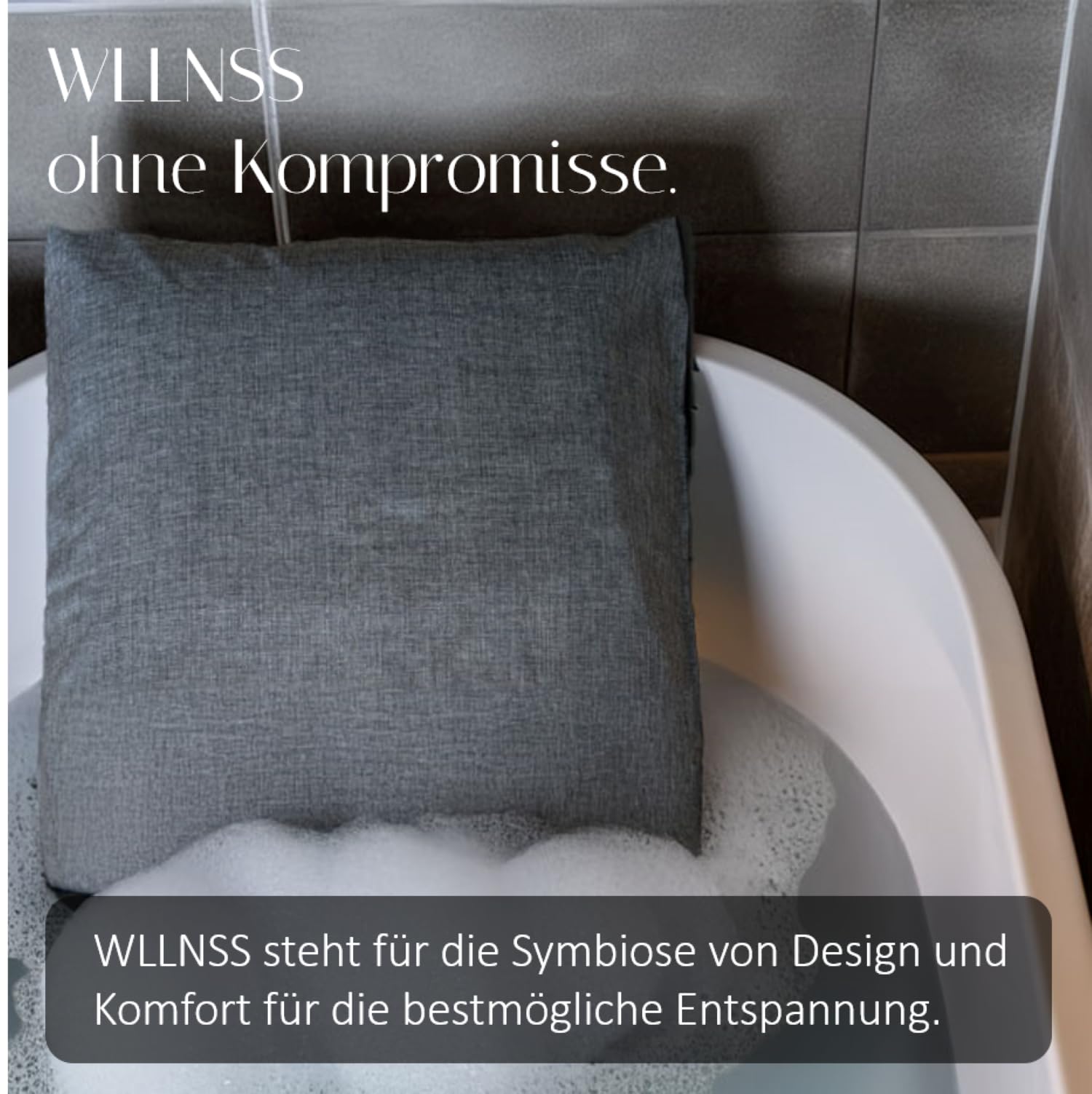 Badewannen Kissen Made in EU - grau 60 x 40 cm - schnell trocknendes Premium Badewannenkissen mit ergonomischer Kopfstütze Wanne für Kopf Nacken Rücken Ganzkörper