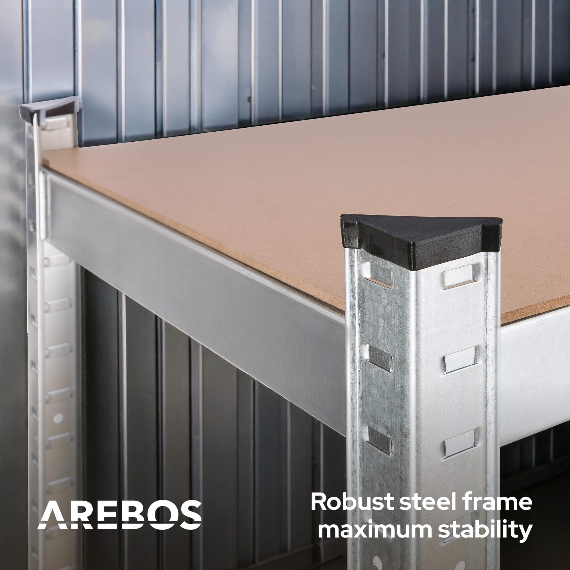 Arebos Regały 2X do dużych obciążeń 180x90x40 | 875 kg nośności | 0,63 mm | 5 płyt MDF Regał magazynowy Regał piwniczny Regał bezśrubowy Regał warsztatowy