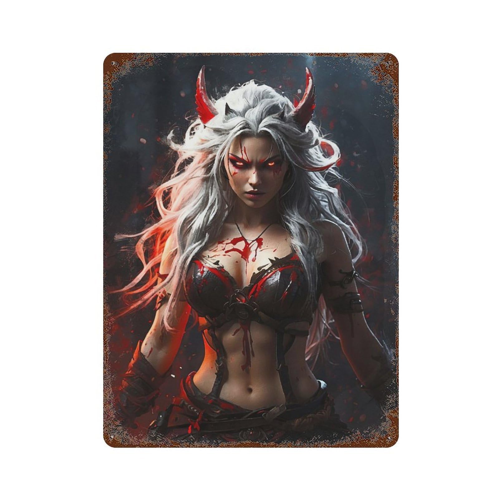 Fury of Kitsune Barbarian 15.7"x11.8" Rustic Tin Plaque, Farmhouse Wall Decor for Basement, Hobby Room And Garage Decor