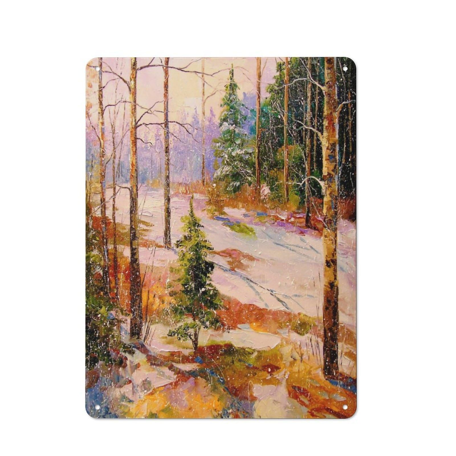 Junmoney In Winter In The Forest For Lounge Or Reading Corner, Retro Metal Sign 40X30cm, For Metal Sign Collectors, For Garage And Workshop Walls