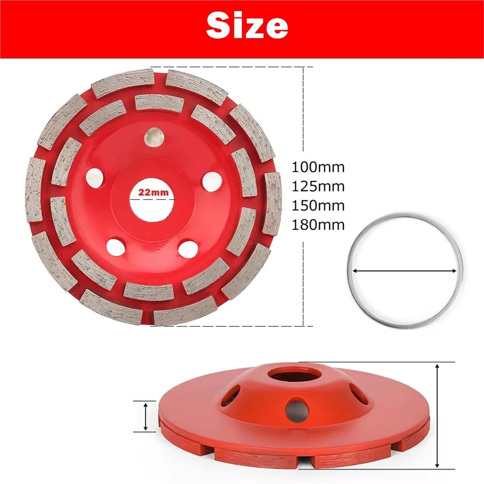Diamond Grinding Disc 100/115/125 /180MM | Double Diamond Grinder Wheel For Grinding And Polishing Stone Concrete Surface/Stones(180mm)