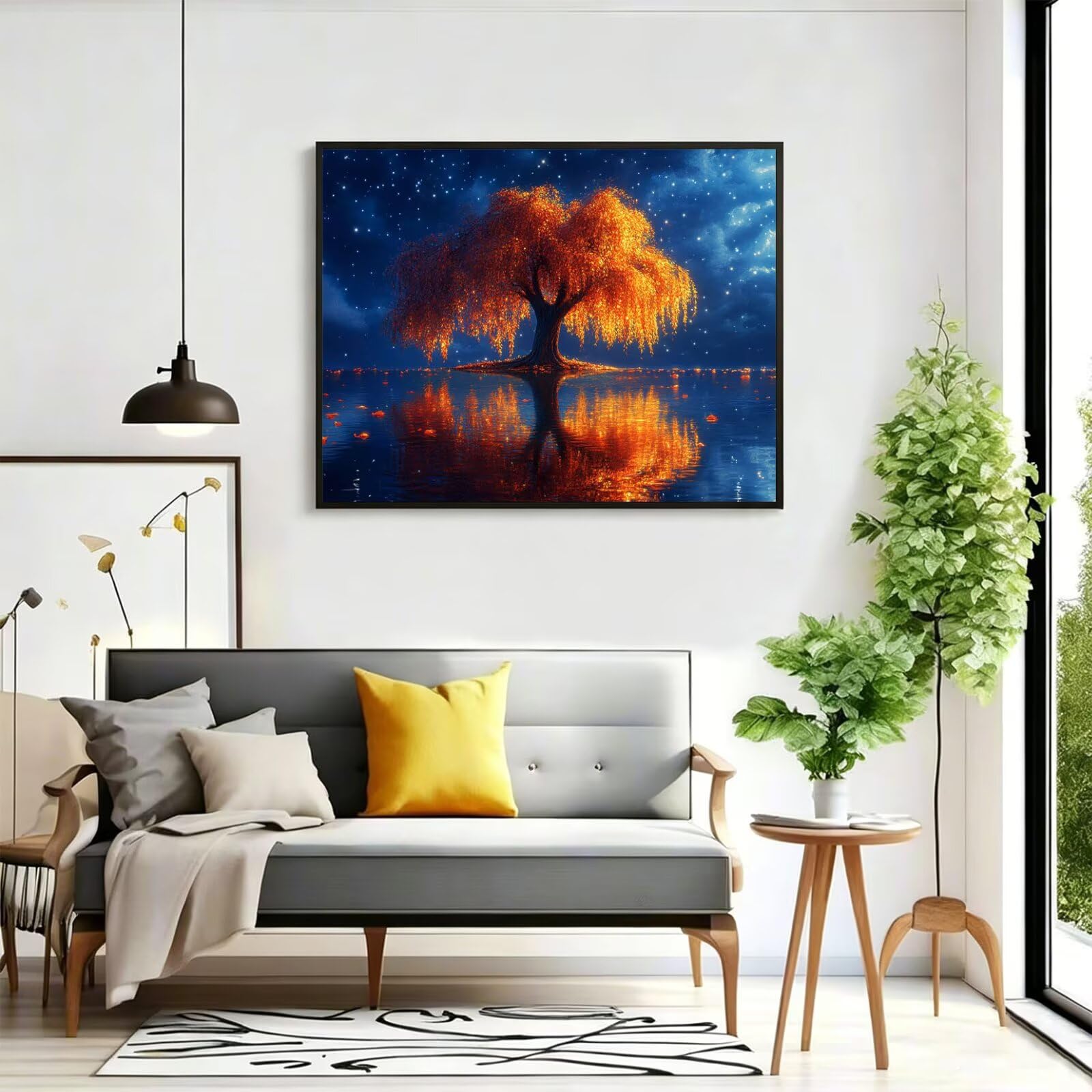 Q-829 malowanie według liczb, drzewo dla dorosłych, "zrób to sam", gwiaździste niebo, ręcznie malowane obraz olejny, płótno do malowania, 80 x 100 cm, bez ramy, zestaw do malowania według liczb
