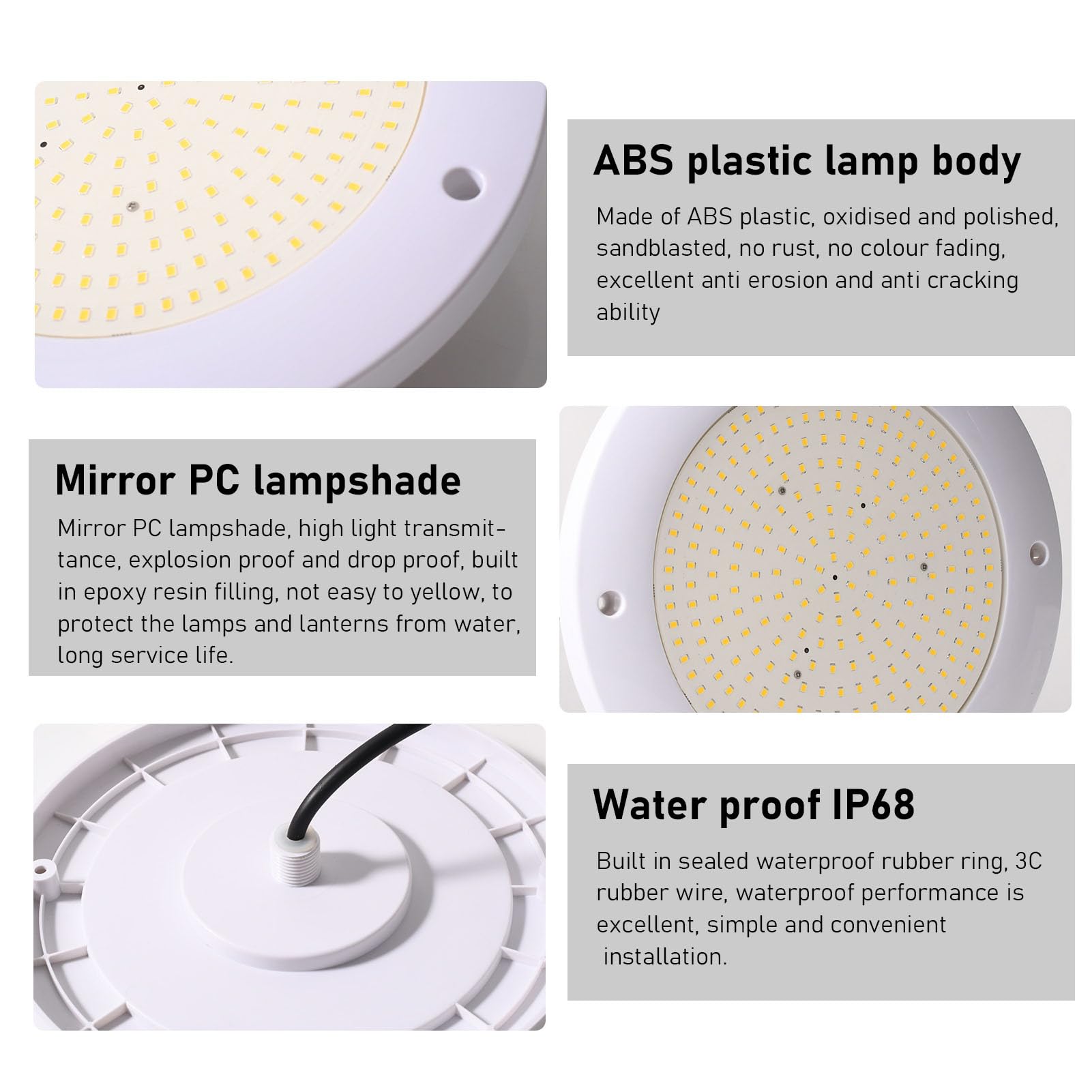 Jiawu Luces LED para Piscina Enterrada, Luz Subacuática LED de 12 V 18 W, Luz Sumergible Impermeable IP68 con Cable de Alimentación, Accesorios de Instalación para Piscina, Fuente (luz