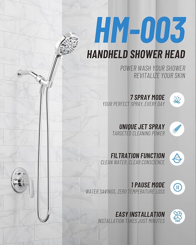 Regadera de Mano Filtrada VMASSTONE HM-003, 7 Modos, Alta Presión, Cromo miniatura 2