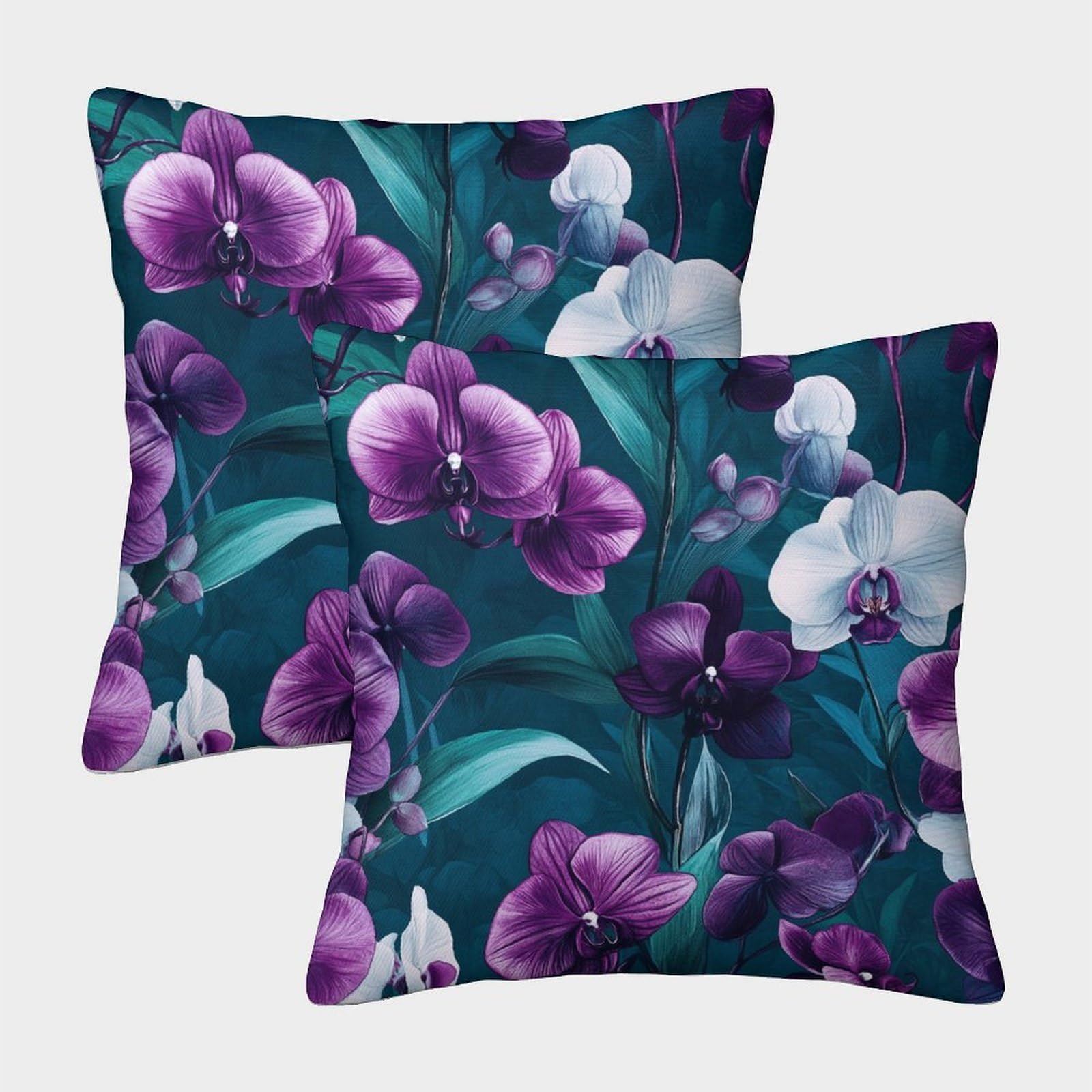 kaiyun 2 Pack Purple And White Orchids Personalised Cushion Cover Artistic Flowers Style Home Sofa Decoration 50x50cm Pillow Covers