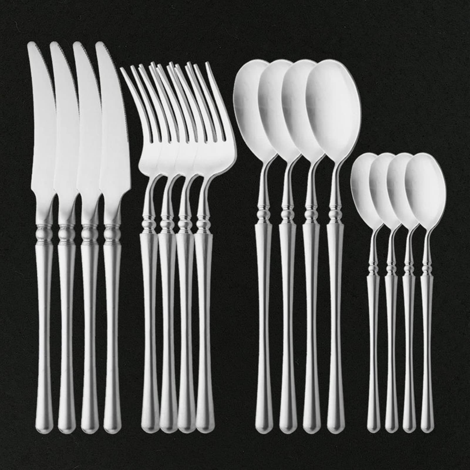 Besteckset, Luxuriöses Besteckset aus Edelstahl 304 im Vintage-Stil – Besteck mit matter Oberfläche for elegantes Essen(Silver)