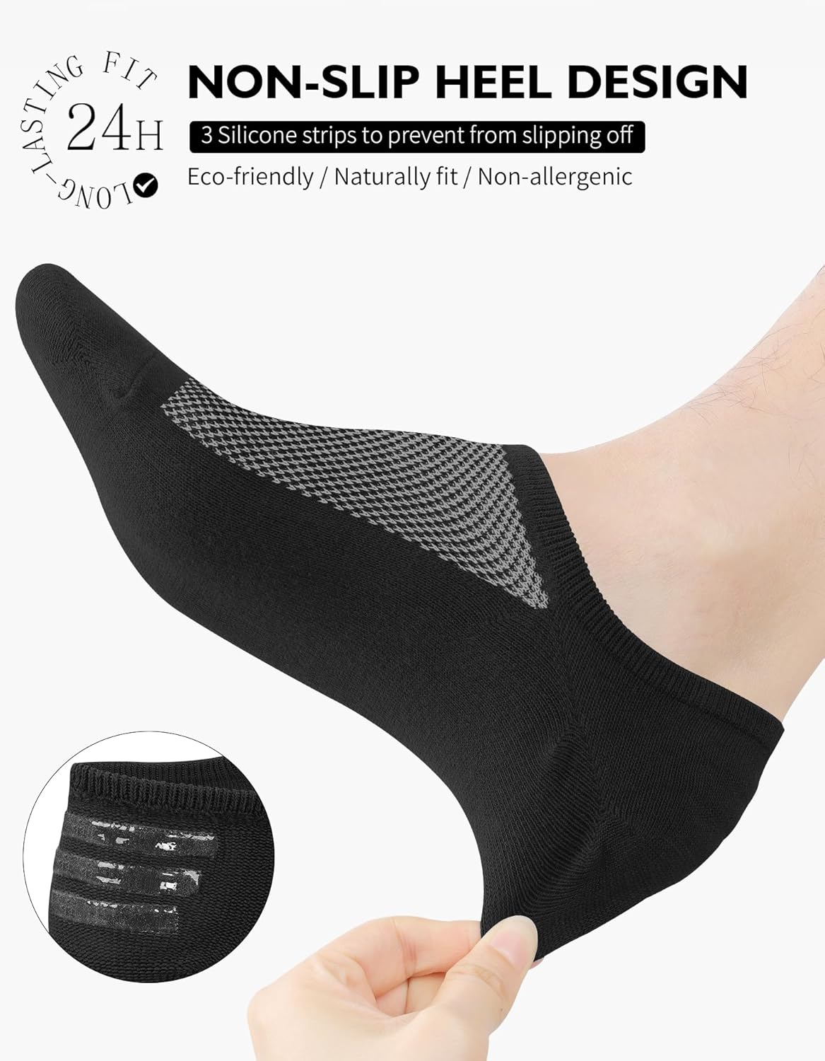 CLOSEMATE 6/8 Pairs Mens No Show Socks Cotton Ankle Socks with Non Slip Grips for Sneakers Low Cut Shoes - Image 3