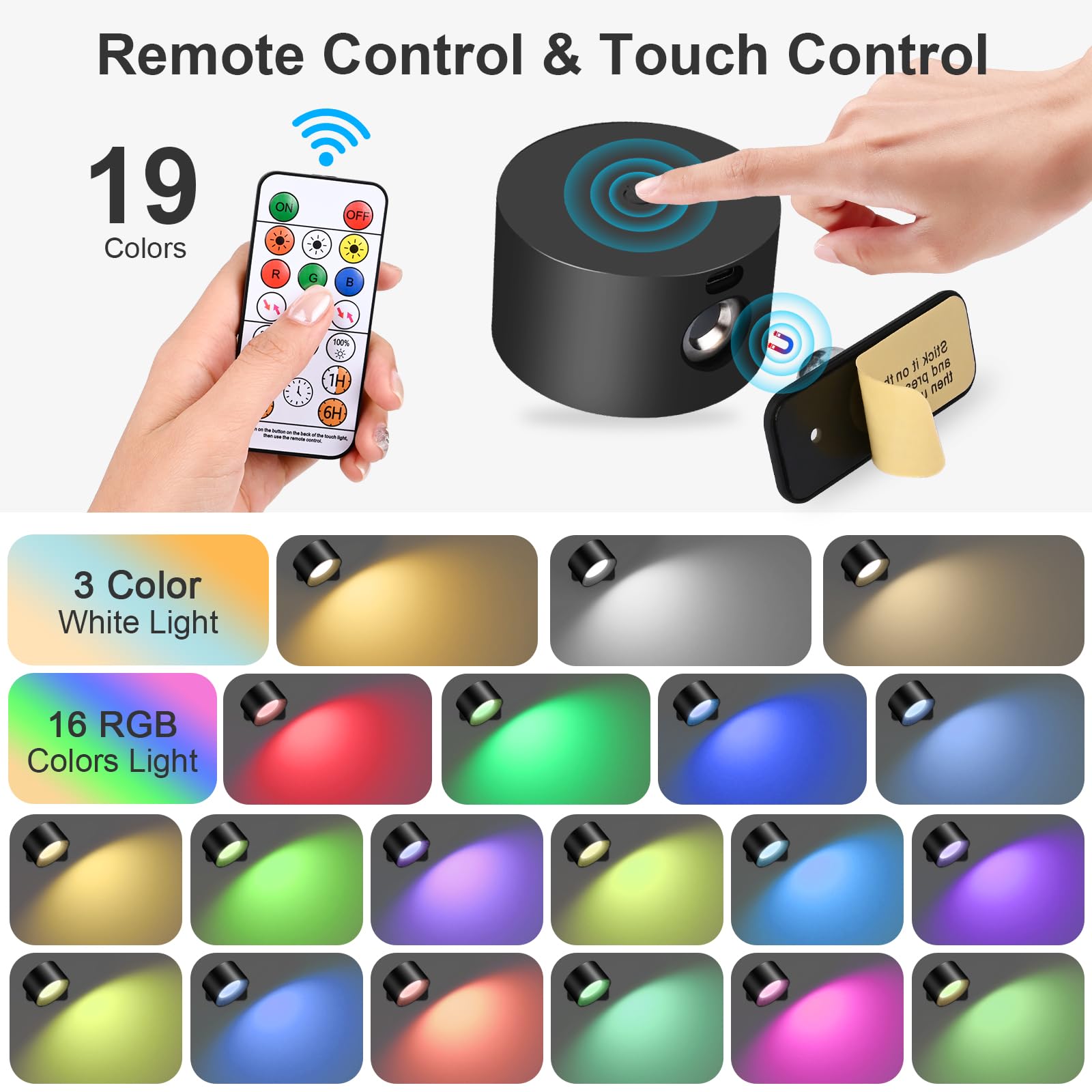 2 Stück LED Wandleuchte Mit Akku - 360° Drehbar, 3 Helligkeitsstufen, Touch Control