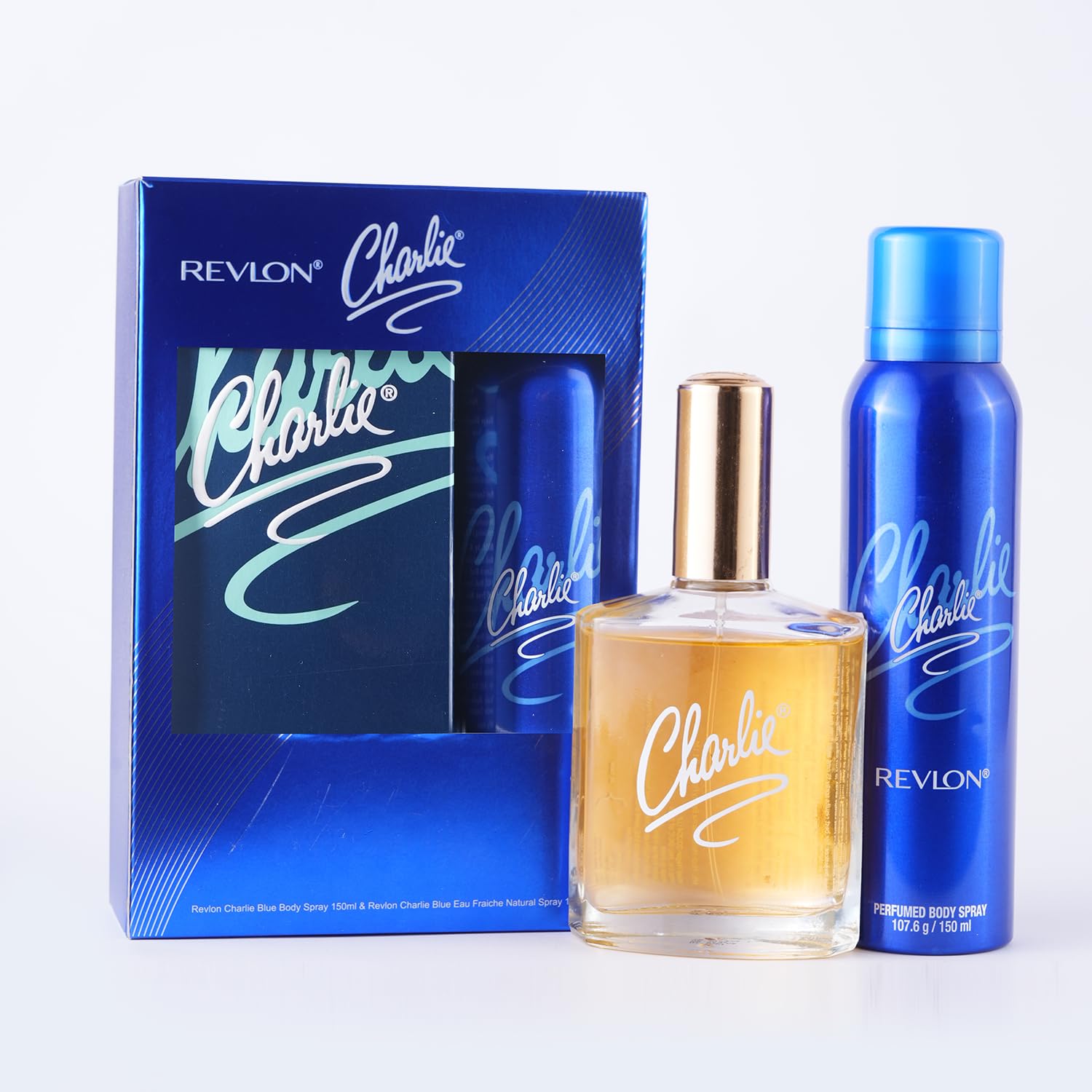 Revlon Charlie Blue Body Deo Spray 150ml & Revlon Charlie Blue Natural Perfume Spray 100ml | Skin Friendly And Long Lasting|Gift Set Combo.