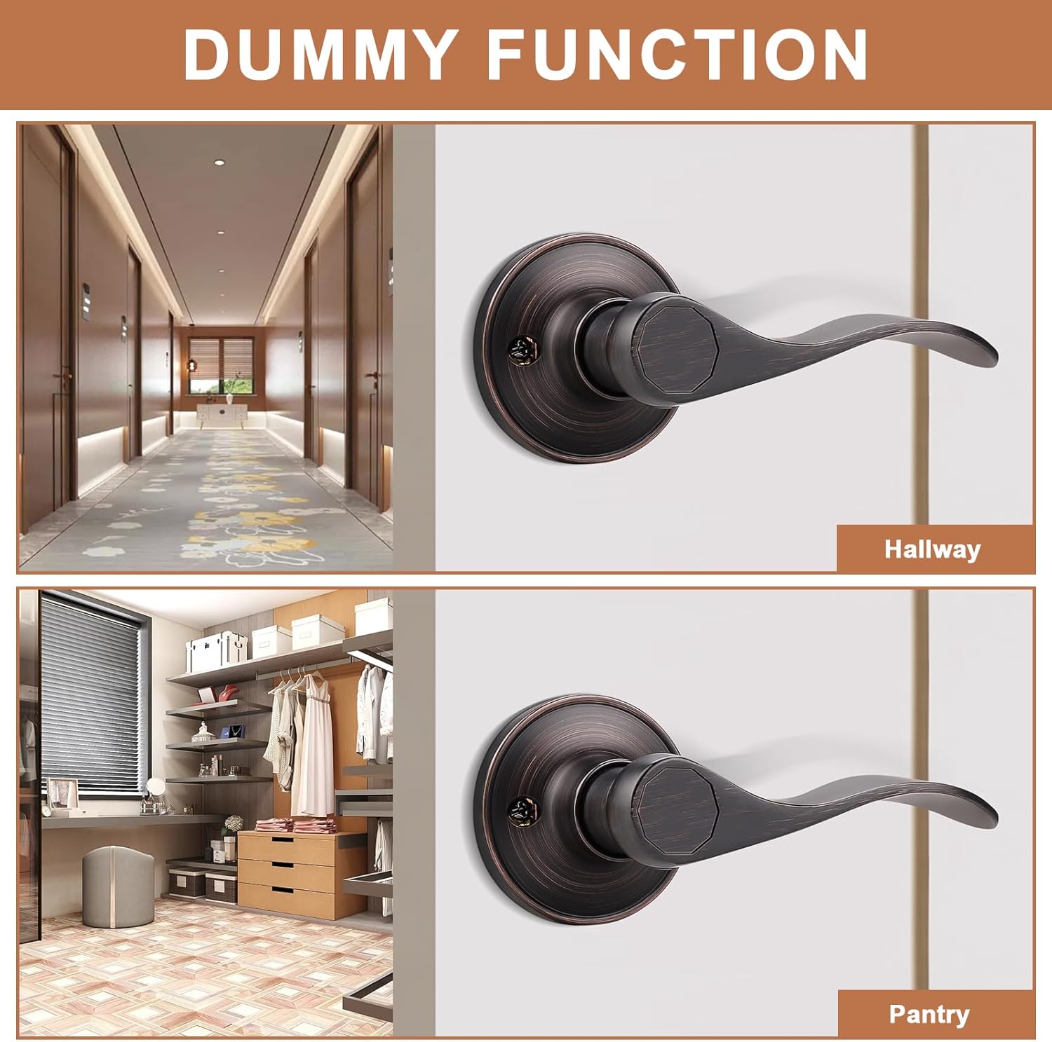 Probrico 10 Pack Dummy Door Lever, Wave Door Handle Right Hand - Dummy for Laundry Room, Hallway, Closet, Single Side Non-Turning Pull Oil Rubbed Bronze, Easy Installation Pull Only Lever Set