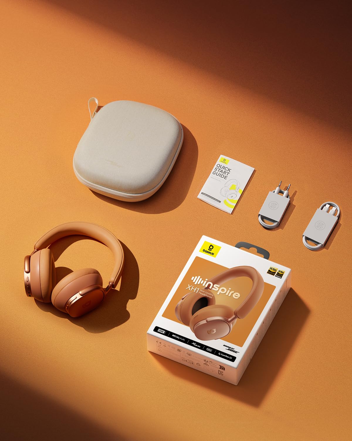 Baseus Inspire XH1 Auriculares inalámbricos Noise Cancelling, Sound by Bose, Comodidad Cloud, Dolby Audio y Hi-Res para un Sonido Increíblemente Dinámico, Autonomía de 100 h, Coral Atardecer