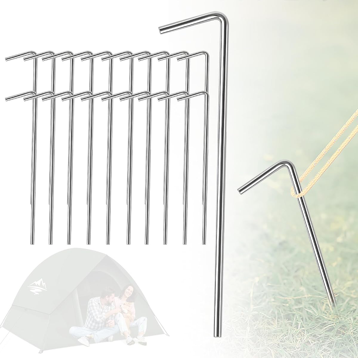 20 Pack Tent Stakes for Camping Tent, Metal Garden Edging Fence Hooks Tents Pegs for Outdoor Decorations, Gardening & Canopies, Christmas Decorations, Christmas Decoration Stakes