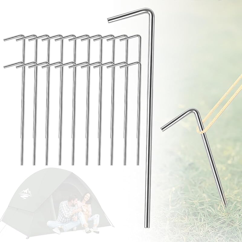 20 Pack Tent Stakes for Camping Tent, Metal Garden Edging Fence Hooks Tents Pegs for Outdoor Decorations, Gardening & Canopies, Christmas Decorations, Christmas Decoration Stakes
