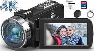 Caméscope 4K Caméra Vidéo HD 80MP 30FPS Vision Nocturne Infrarouge Zoom Numérique 18X Webcam Camescope, 3,0’’ Pouces Rotation à Écran IPS Vlogging Camera pour Youtube avec 2 Batteries, Carte SD 32Go