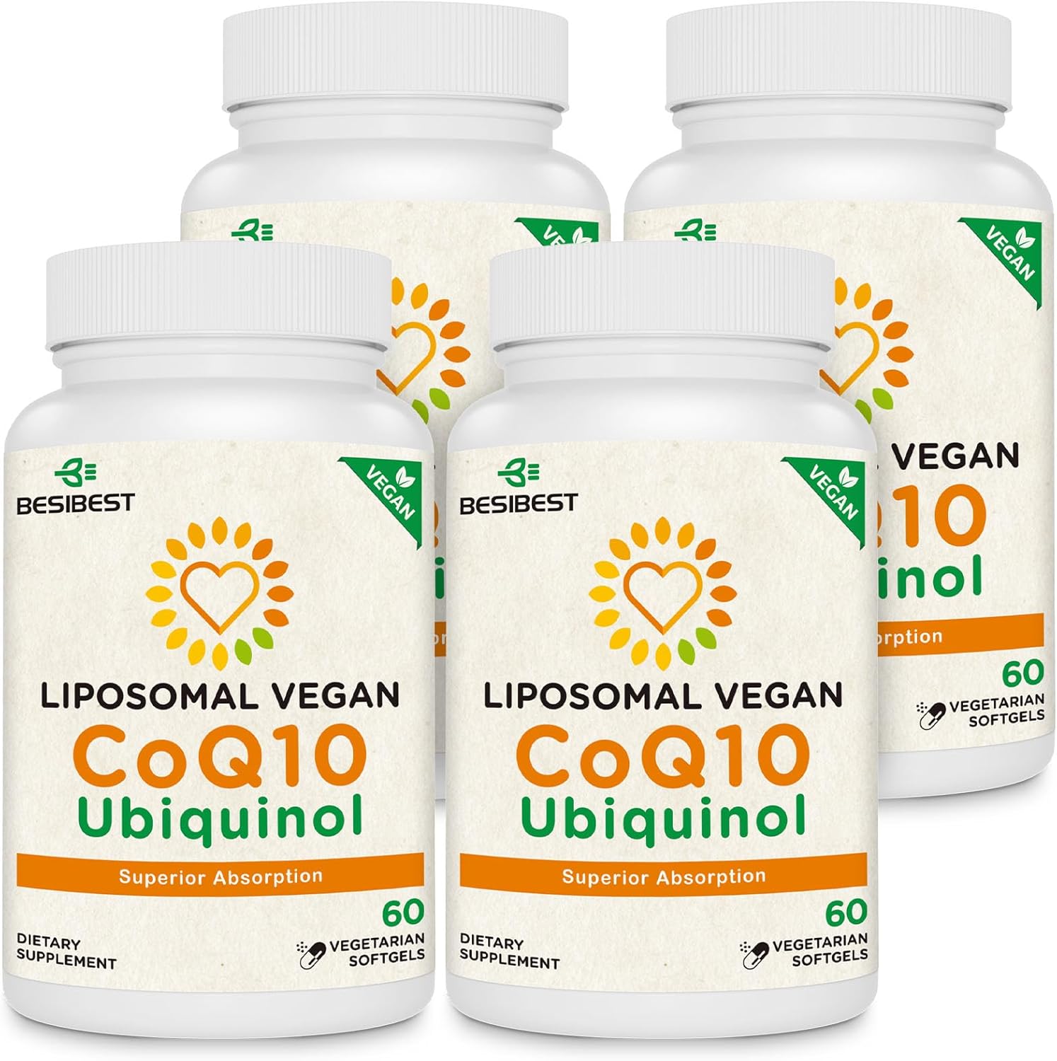 Besibest 1000mg Liposomal CoQ10 Ubiquinol, 240 Vegan Softgels, High Absorption Ubiquinol CoQ10 Supplement, Active Antioxidant Form of Coenzyme Q10 for Heart Function & Energy Production