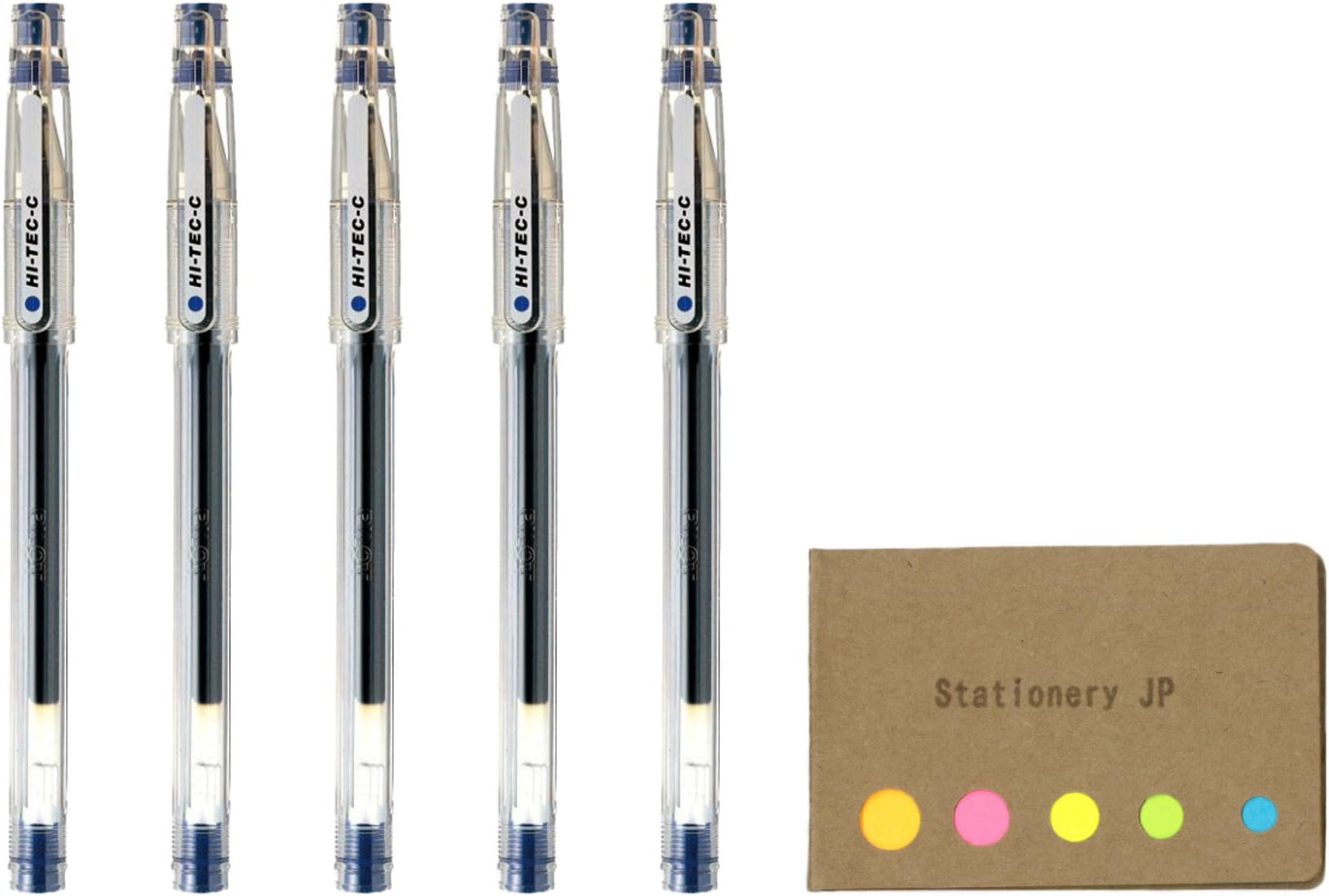 Pilot Hi-Tec-C 04 Gel Ink Pen, Ultra Fine Point 0.4mm, Blue Ink, 5-Pack, Sticky Notes Value Set