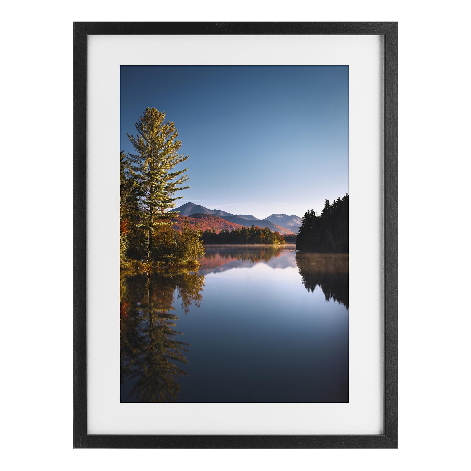 Stupell Industries Midnight Black (Textured) Autumn Morning Wilderness Landscape, 14 X 20 Inch Framed Print Under Glass