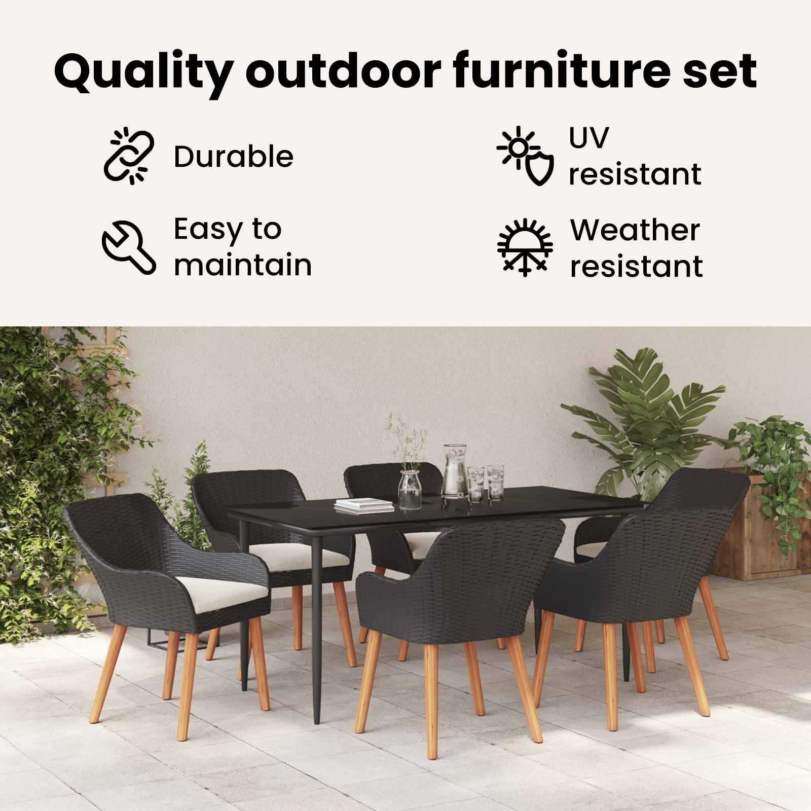 vidaXL Conjunto de Comedor de Jardín 5 pcs Negro ratán sintético, Conjunto de Comedor Elegante para jardín y terraza, Mesa de reunión, sillas Modernas, Muebles Resistentes a la Intemperie