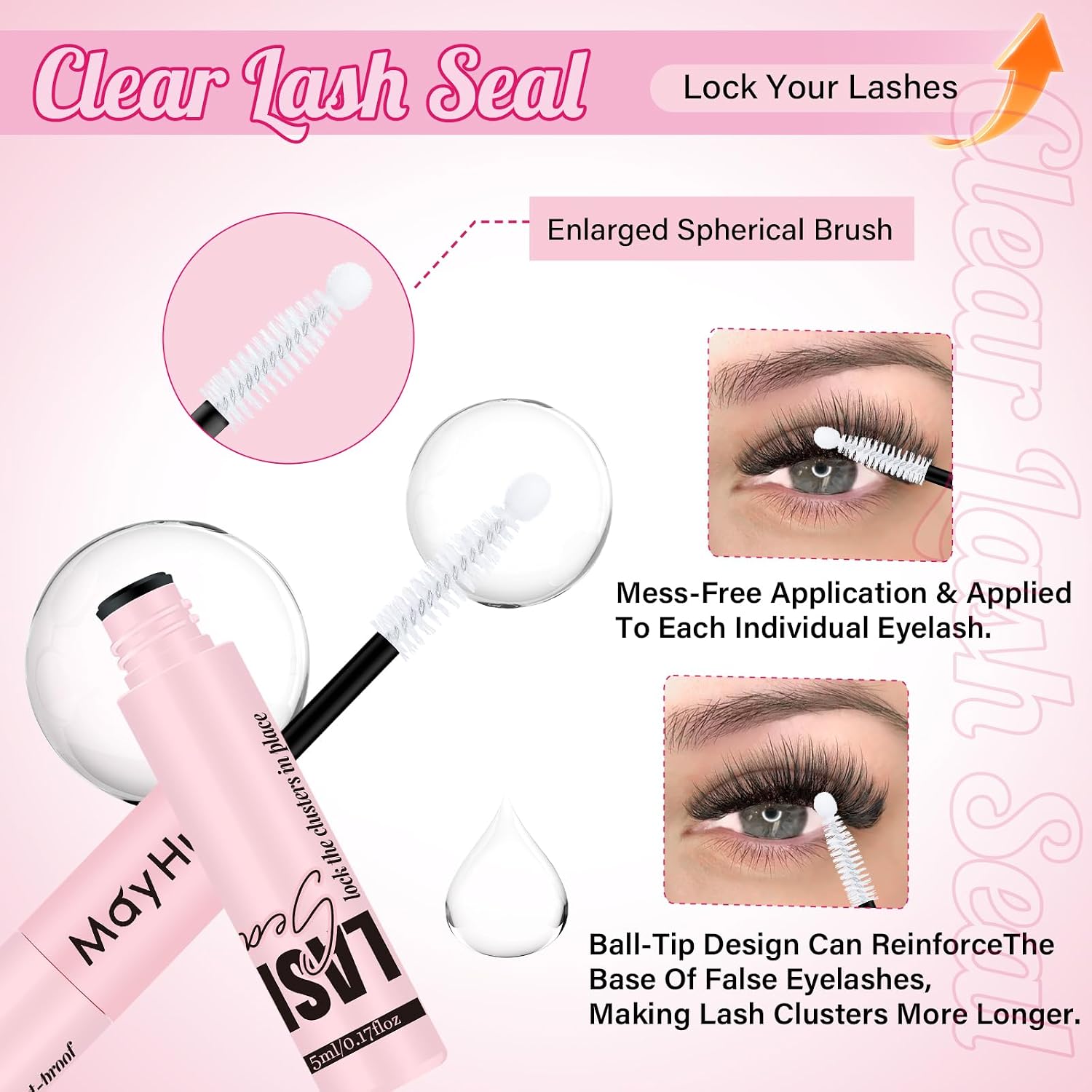 Mayhug Lash Bond and Seal Kit with Lash Glue Remover and Tweezers Long-Lasting, Waterproof For DIY Eyelash Extension At Home Use Beginners Friendly Kit 4-in-1 (Clear Bond & Clear Seal)