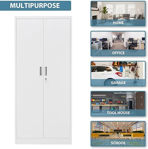 Miniatura 8 de Metal Storage Cabinet, 72" H x 36" W x 18" D Locking Cabinet with Adjustable Shelves, Steel Storage Cabinets for Garage, Home, Office, Pantry