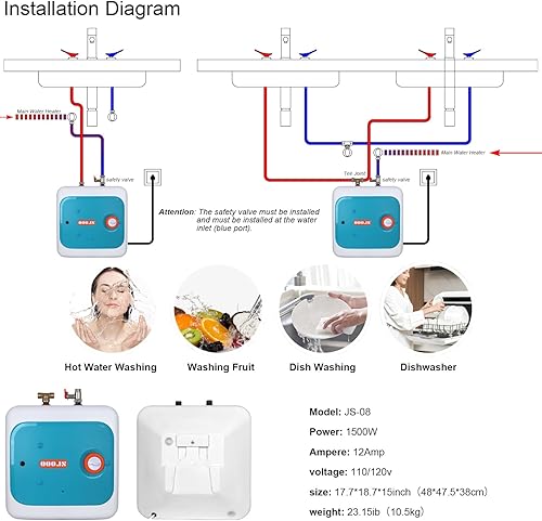 Miniatura 7 de 110V-120V 1440-1500W Instant Electric Hot Water Heater Under Kitchen Small Tank 8.0 Gallon Storage,Rv Trailer Instant Fiberglass Compact 8.0 galones