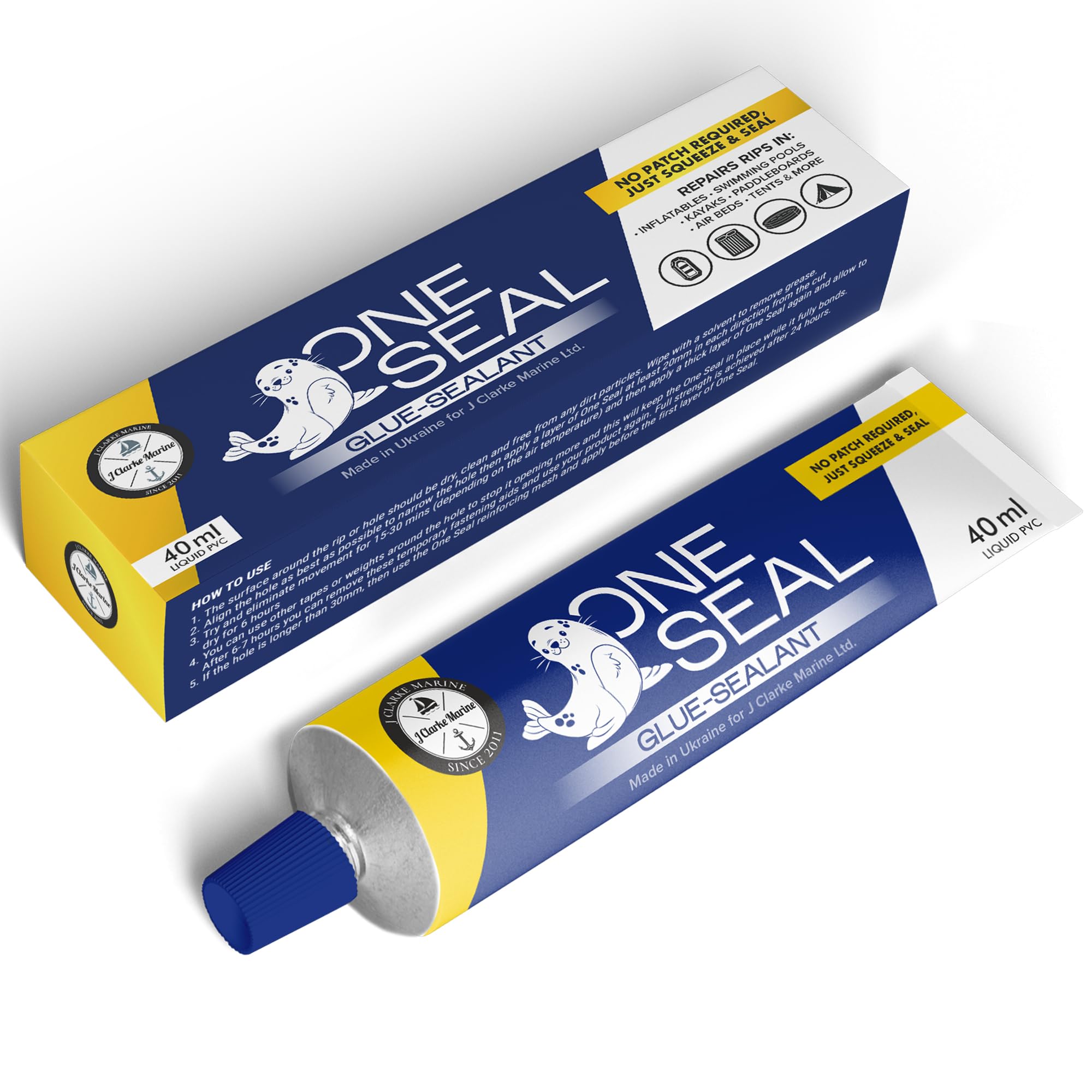 One Seal inflatable puncture repair kit for paddleboard air bed boat kayak canoe tent swimming pool hot tub paddle board - Liquid PVC glue - Waterproof - UV-Resistant - 40ML - Adhesive sealant