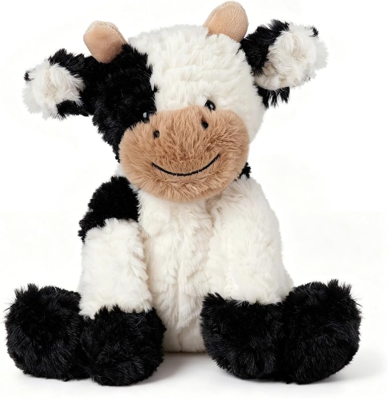 Hopearl Adorable Cow Plush Toy Floppy Dairy Cattle Soft Kawaii Cow Stuffed Animal Cute Birthday Holiday Gift for Boys Girls Kids Toddlers, 9''