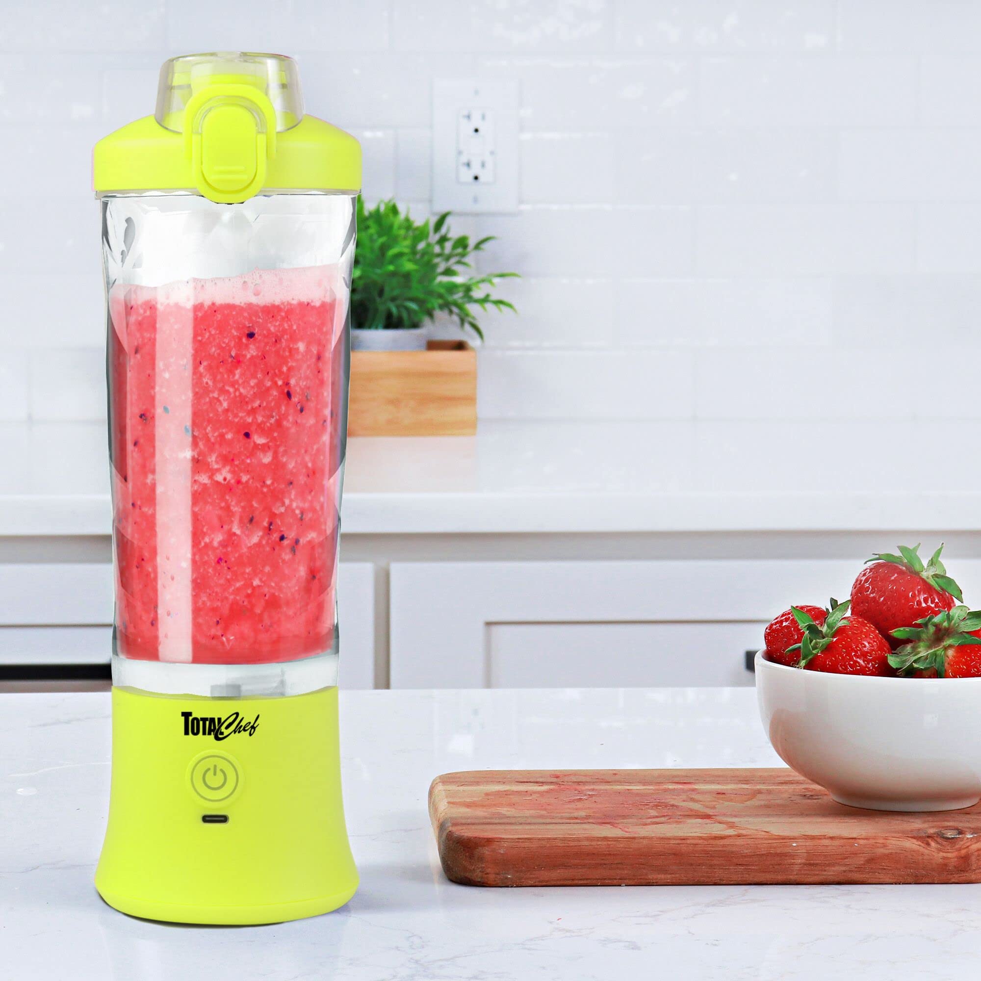 Total Chef Portable Blender - USB Rechargeable Personal Smoothie Mixer, Protein Shake Maker, Cordless Travel Mini Licuadora, Blend Frozen Fruit, Drink Milkshake On The Go,Ice Crusher 20 OZ, Neon Green