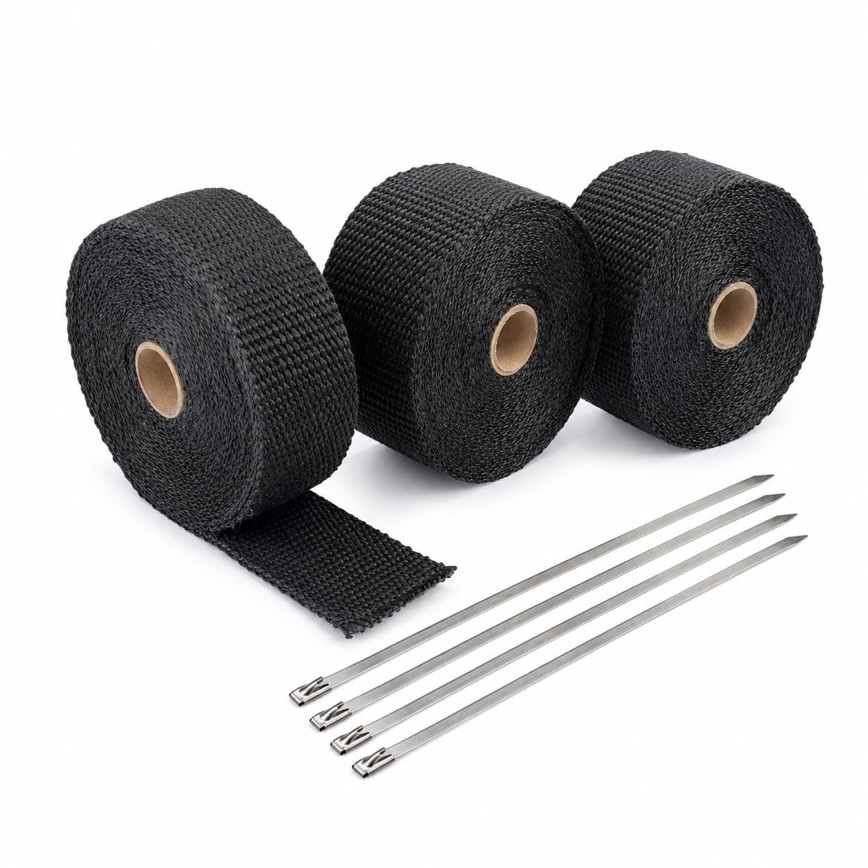 Fascia Termica Scarico, 3 Rotoli, 51 mm x 10 m | Struttura tessuta flessibile per collettori e tubi curvi, con quattro fascette di fissaggio per mantenere l’avvolgimento