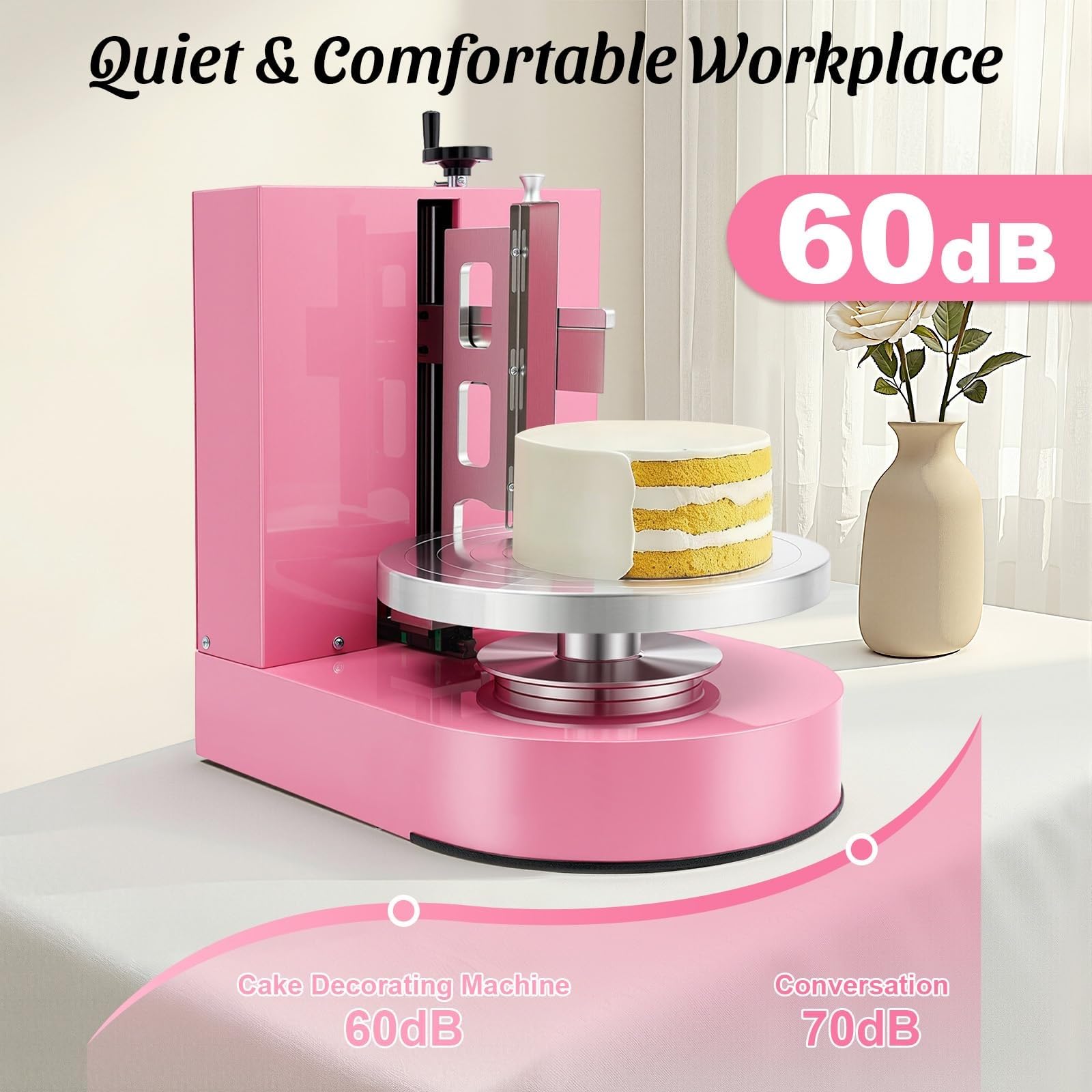 Plato Giratorio para Tartas Ajustable, Máquina Alisadora y Formación Hielo. Eléctrica para glaseado de pasteles, soporte giratorio pasteles lava, cumpleaños(Pink)