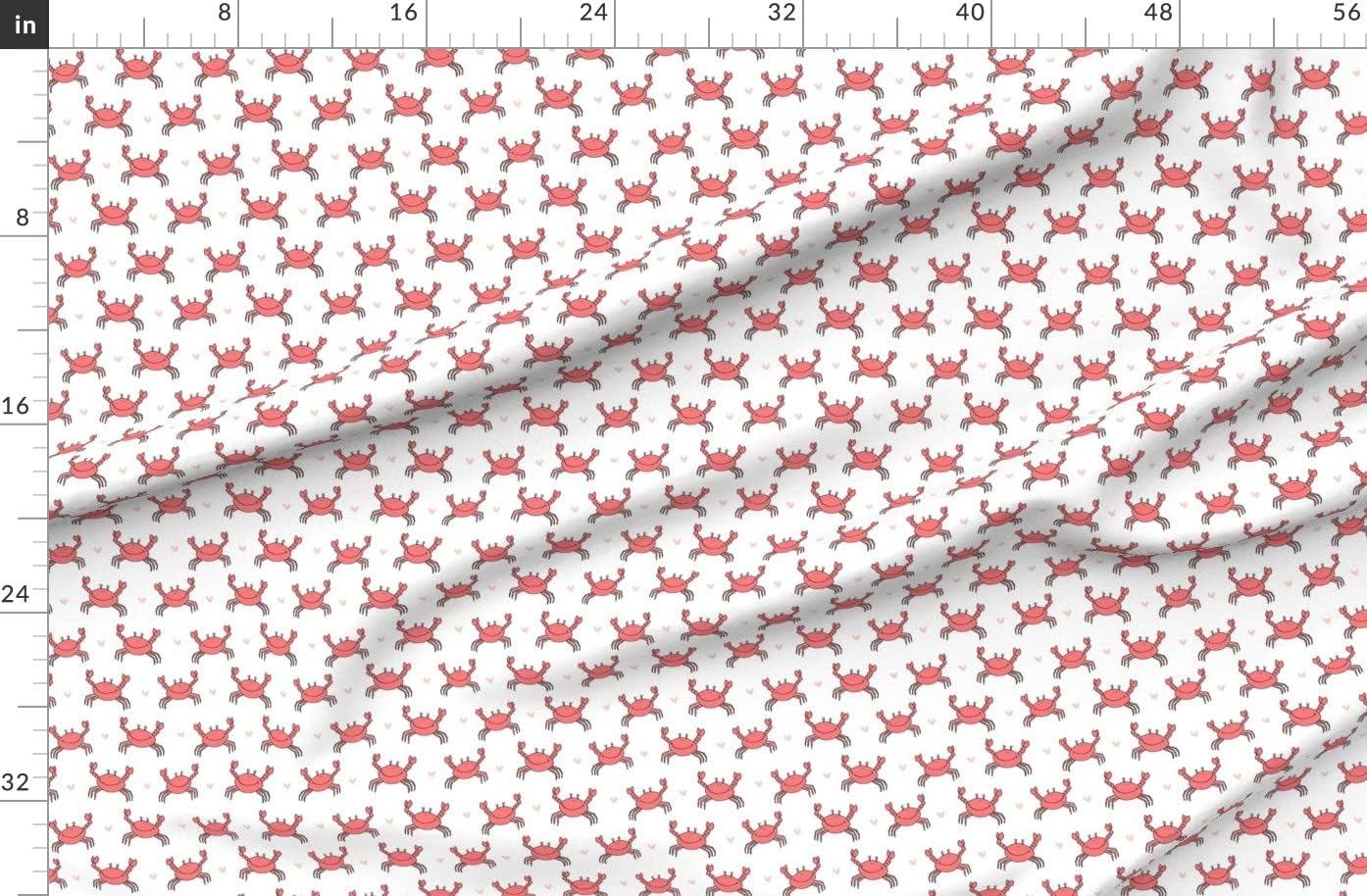 Spoonflower Fabric - Dancing Crab Coral Cute Summer Nautical Best Crabs Ocean Sea Printed on Organic Cotton Sateen Fabric by The Yard - Sewing Quilting Apparel Home Decor