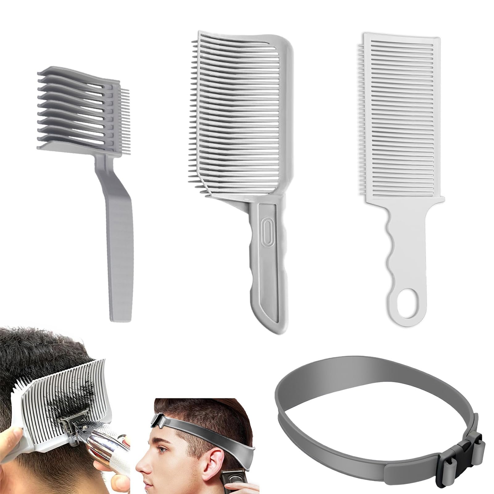 雲見 フェードコーム 刈り上げコーム 理髪師カッテ 理容 バリカン コーム 刈り上げコーム バーバー コーム メンズ 櫛 カーブポジショニングコーム フラットトップコーム 理容用品 ヘアカット バンド 家庭用 初学者 使いやすい 理髪ツール 理髪用品 (4点セット)