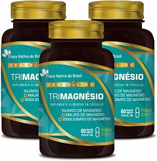 Kit Com 3 Vegan Tri Magnésio (Taurato, Malato e Bisglicinato) 60 Caps - Flora Nativa do Brasil