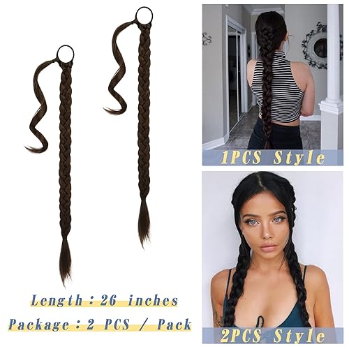 Miniatura 116 de BARSDAR 30 Inch Long Braided Ponytail Extension with Hair Tie - Straight Sleek Wrap Around Brown Braided Ponytail Hair Extensions - Synthetic Pony