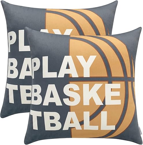 ROMANDECO Fundas de almohada decorativas de terciopelo con estampado de baloncesto para sofádormitoriosofádormitorio paquete de 2 18 x 18 pulgadas