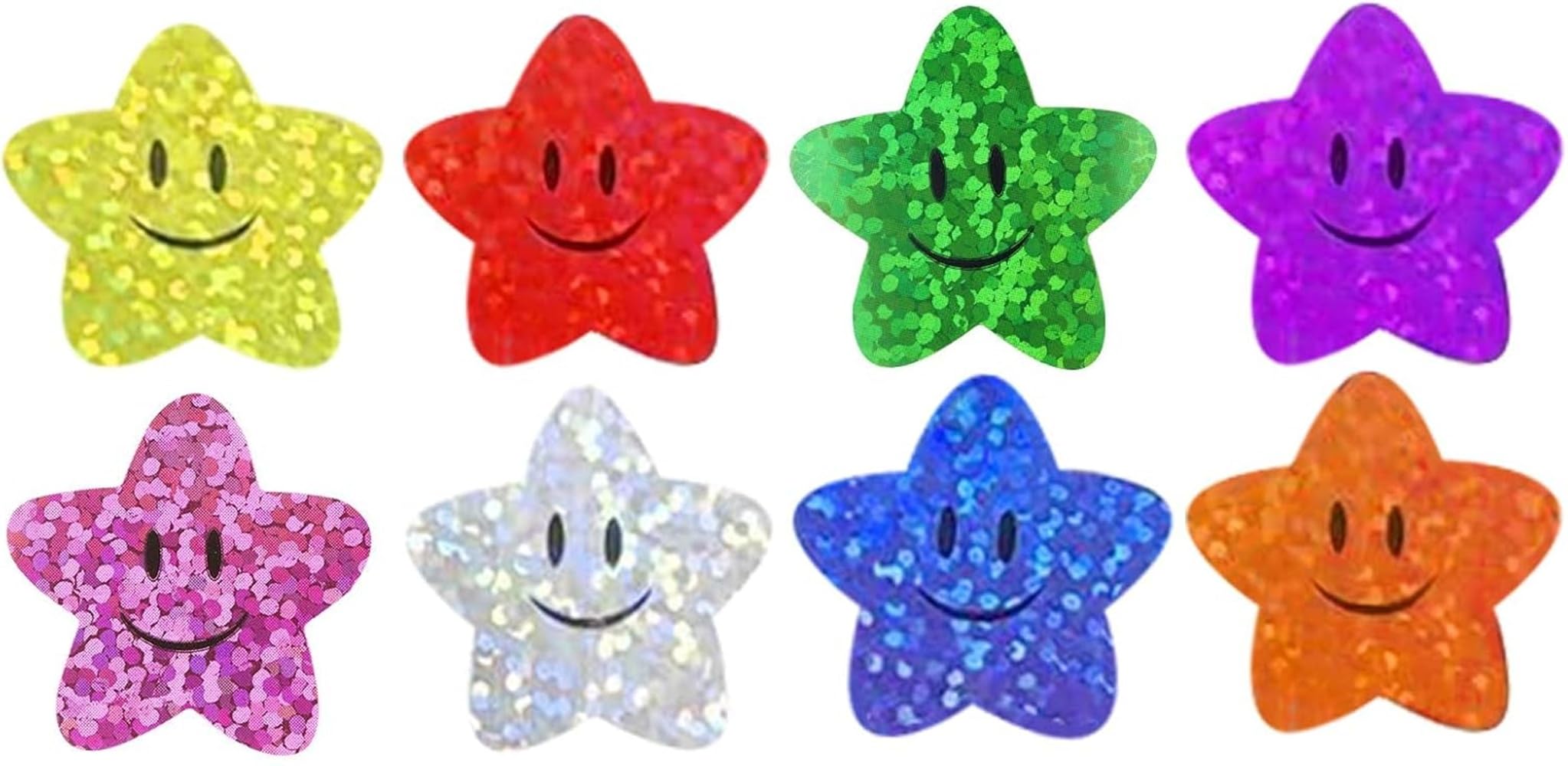 Caa Trading Multicolor Caa Trading™ 100 X Cute Cartoon Smily Holographic Sparkle Star Reward Stickers Labels Scrapbook Rewards Well Done Teacher Smile Smiling (2.5Cm) 25Mm (100 Stickers)