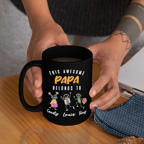 Miniatura 6 de Taza de café personalizada para nieto de 11 y 15 onzas, este impresionante Papa pertenece a 3 nietos, taza de cerámica negra, regalo para cumpleaños