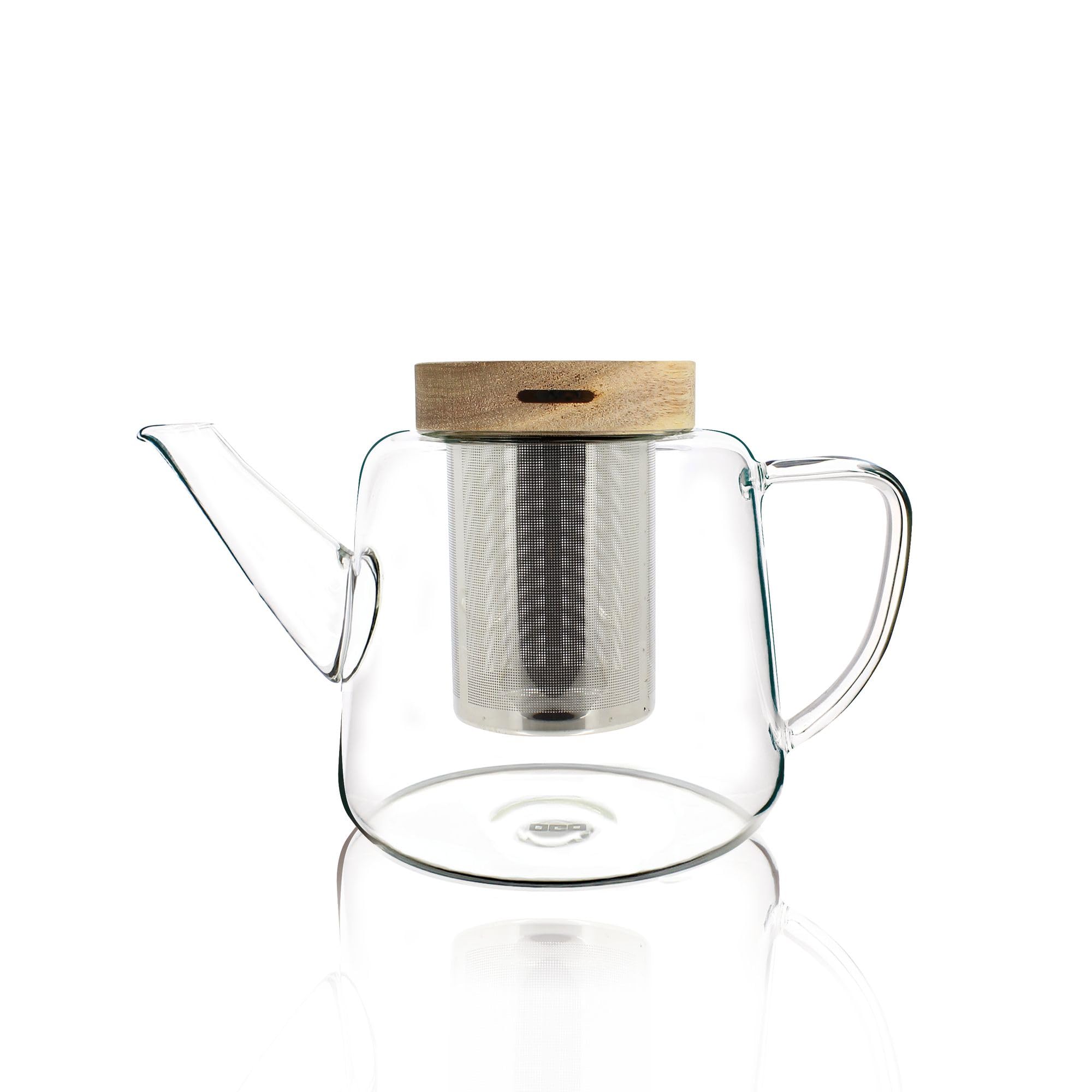 OGO LIVING - Théière en verre borosilicate 1L - Idéal pour le thé et la tisane - Élégant et résistant - Couvercle en boi